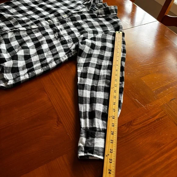 Karen Kane Black and White Check Cuffed Sleeve Button Down Shirt Size M Linen - Picture 10 of 13